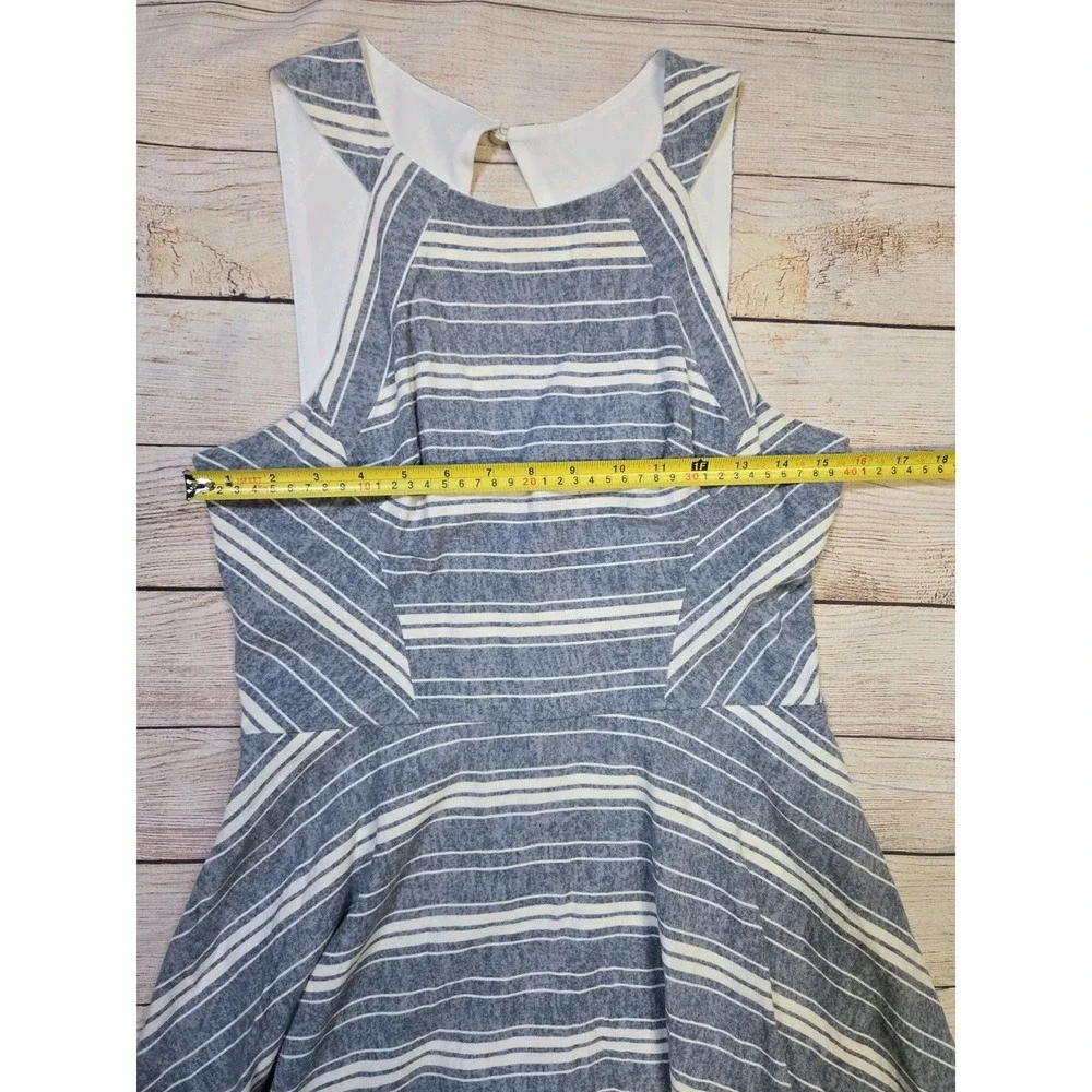 Women's Altar'd State LINEN Dress Flared Sundress KEYHOLE Blue & Cream‎ Size L - Picture 6 of 11